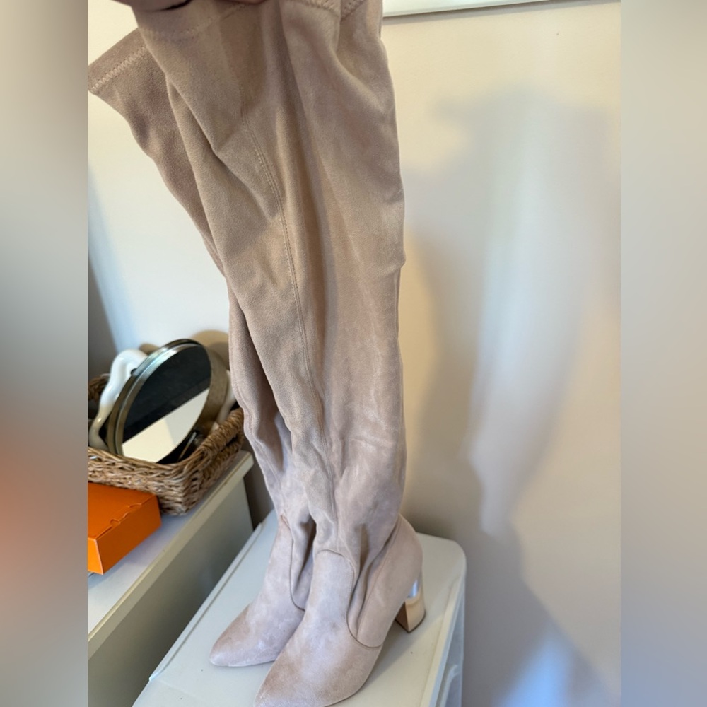 Elegant Blush Suede Over-the-Knee Boots